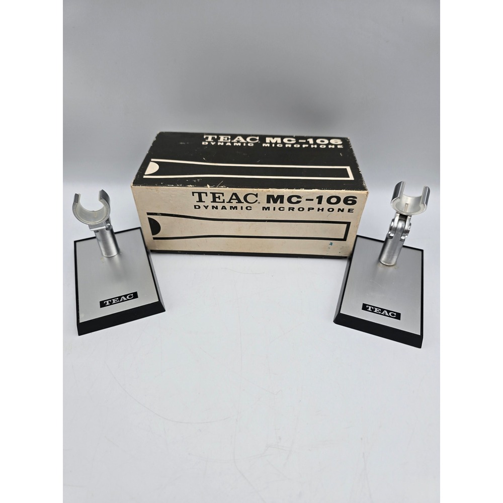 TEAC MC-106 Microphone Stands Pair OS Silver Vintage Made in Japan w/Box